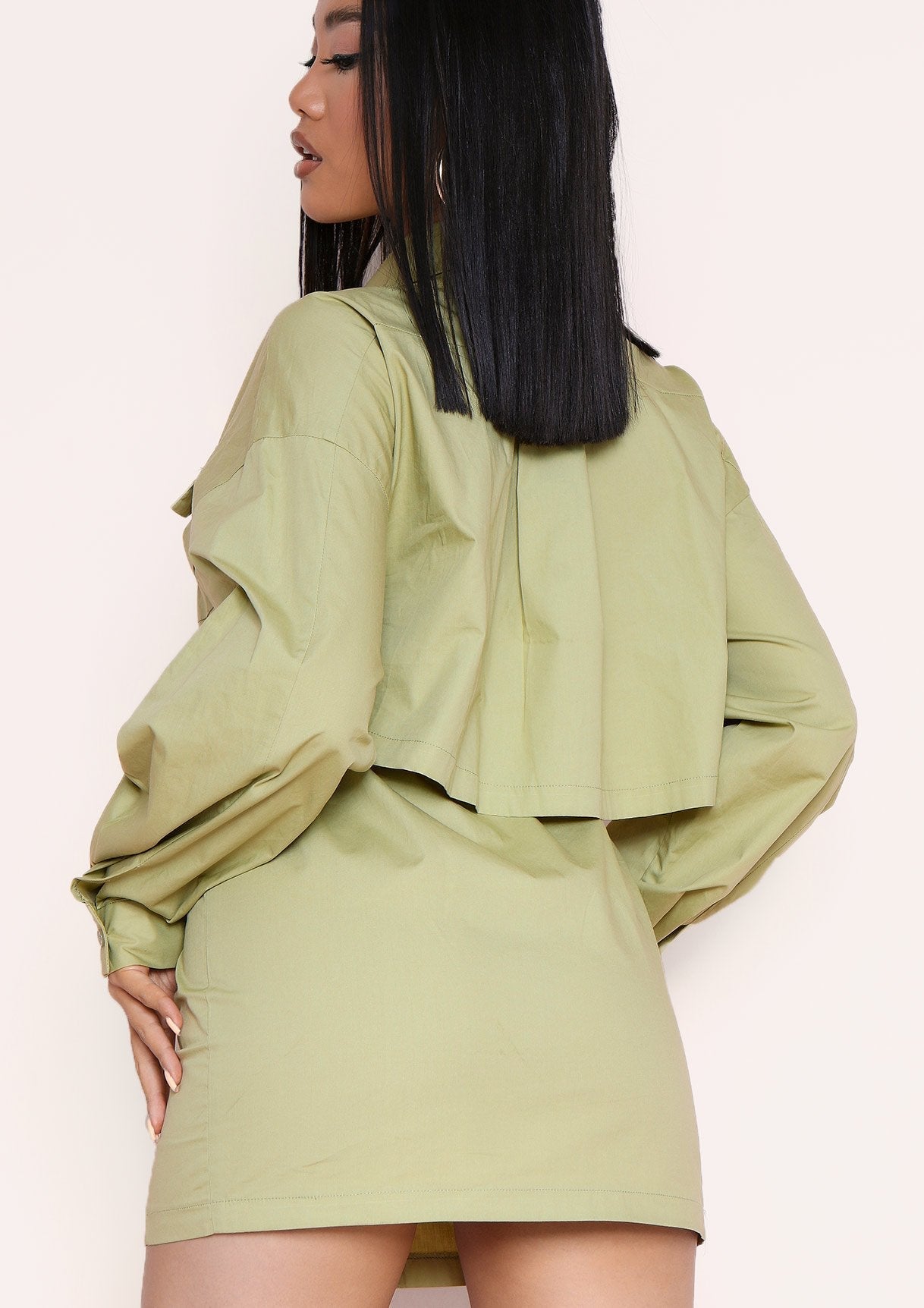 Cecilia Sage Green Pocket Front Back Detail Shirt Dress