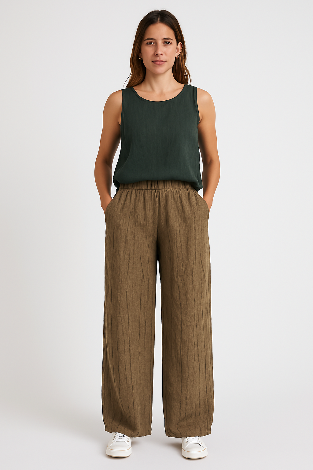 Women's Linen Pants - Wide Leg - Elastic Waist - Breathable