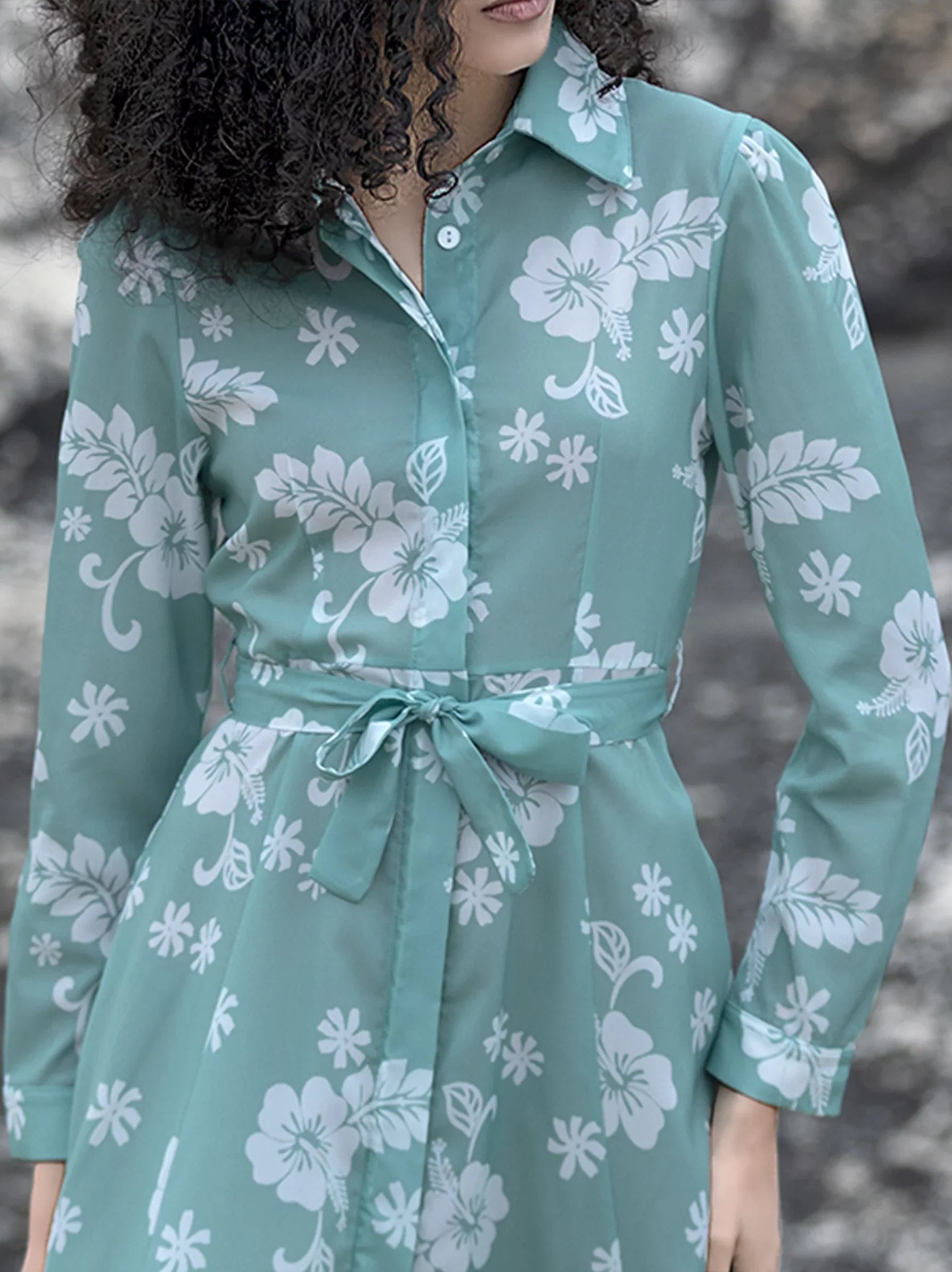 Light Green Floral Shirt Dress