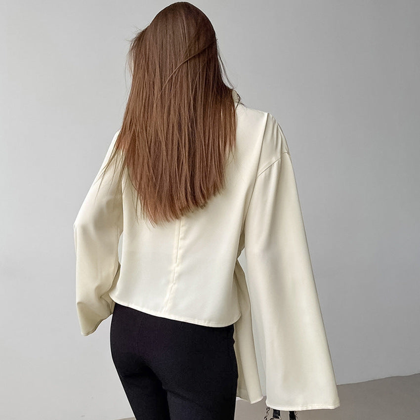 Women's Blouse - Chiffon - Mock Neck - Draped - Fitted