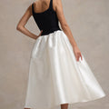 Christie | Black and Cream Scoop-Neck Midi Dress With Volume Skirt