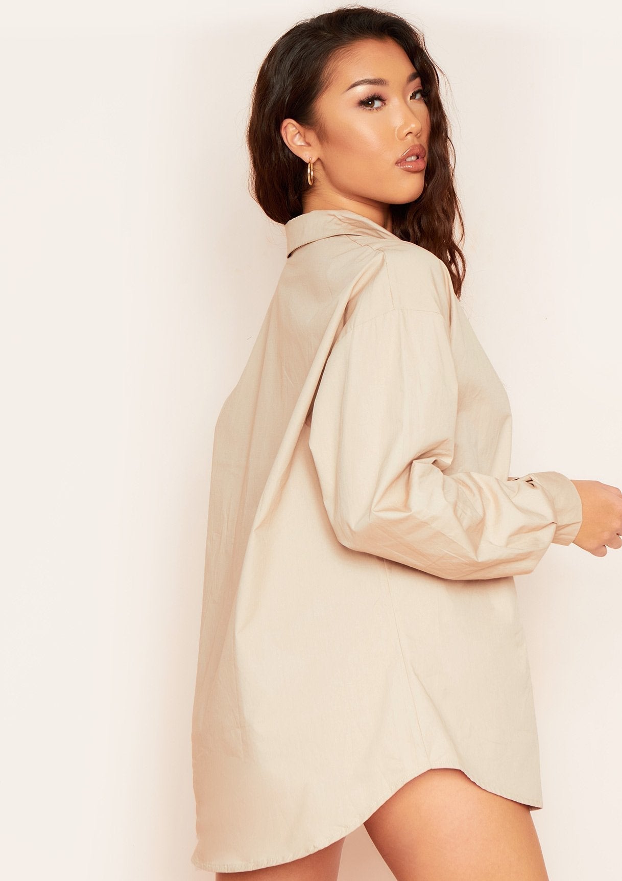 Clara Beige Thick Cotton Oversized Shirt