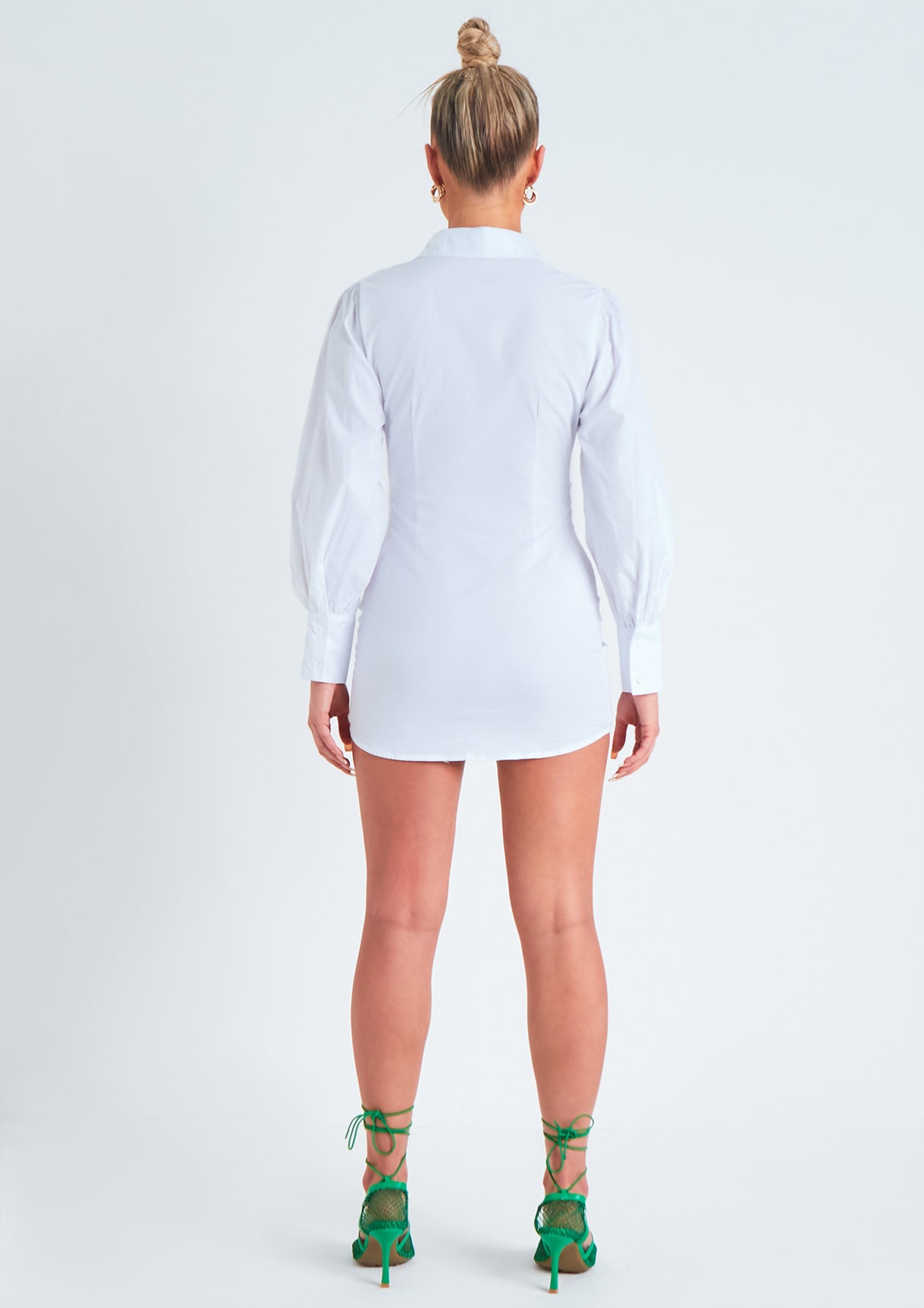 Lucia White Ruched Front Mini Shirt Dress